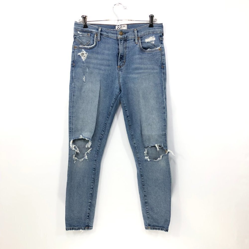 Agolde Jeans Size 26 Womens Mid Rise Slim Straight Blue Distressed‎